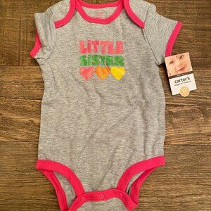 Carter's Wiggle-In Bodysuit Little Sister Size 12 Months NWT Baby